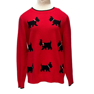 Calligraphie sz L red crewneck sweater with black Scottie dogs NWT